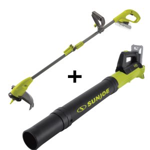 Sun Joe 24V-TB-GT50-LTE 24-Volt* IONMAX Cordless Grass Trimmer & Cordless Turbine Jet Blower Bundle | w/ 2.0-Ah Battery and Charger, Additional Nylon Grass Blades