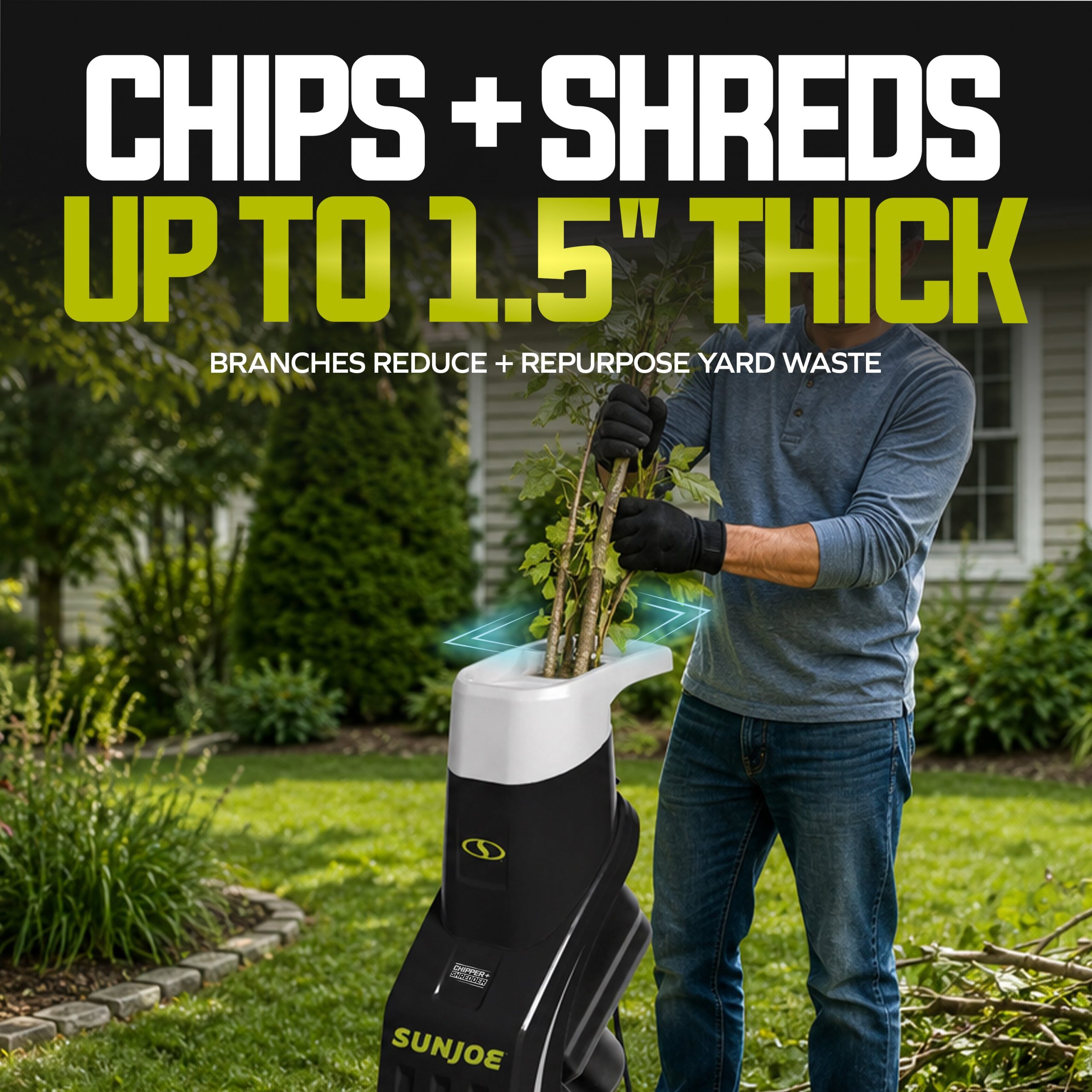 Sun Joe CJ601E Electric Wood Chipper | 16:1 Reduction | 14-Amp | 1.5-inch Max Cutting Diameter - Image 4