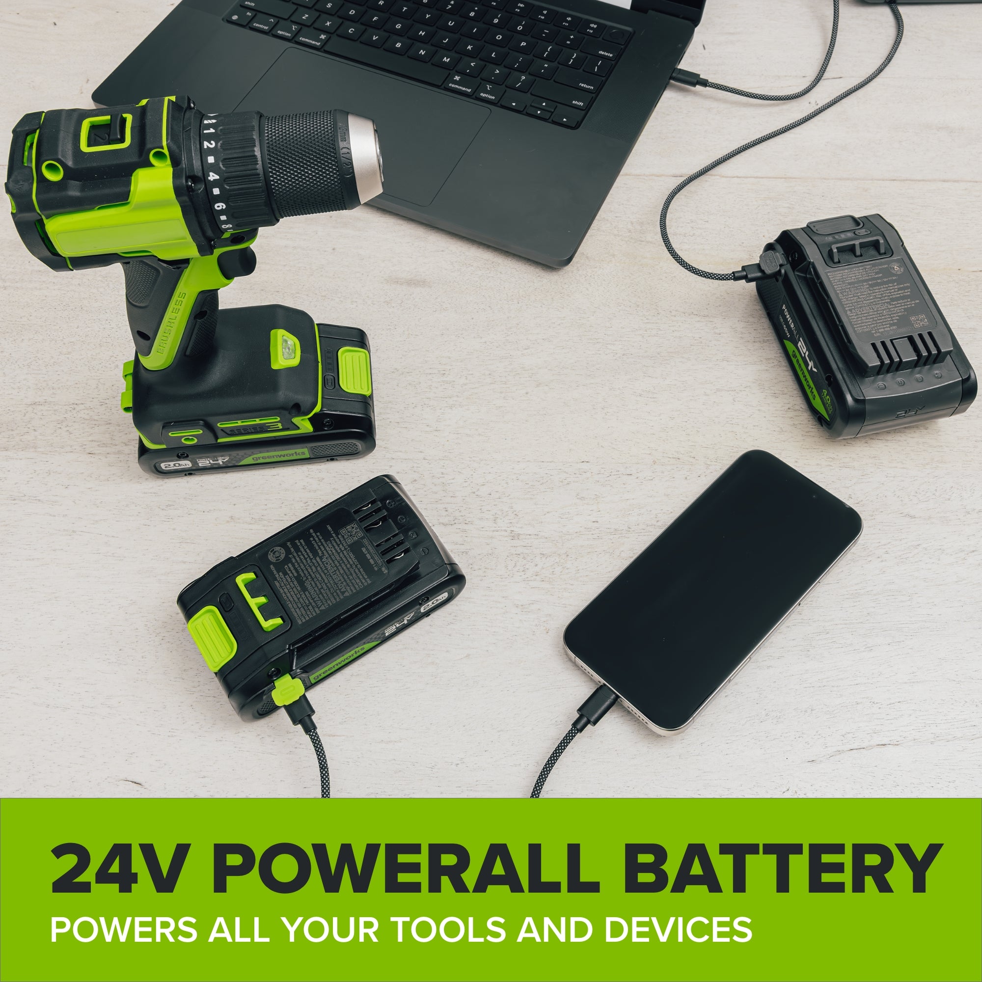 24V Cordless 280 in-lbs Drill/Driver Power Tool 6PC Combo Kit: (2) 2.0 Ah USB-C Batteries, 30W USB-C Charger Block, and 3' 100W USB-C Cable - Image 21