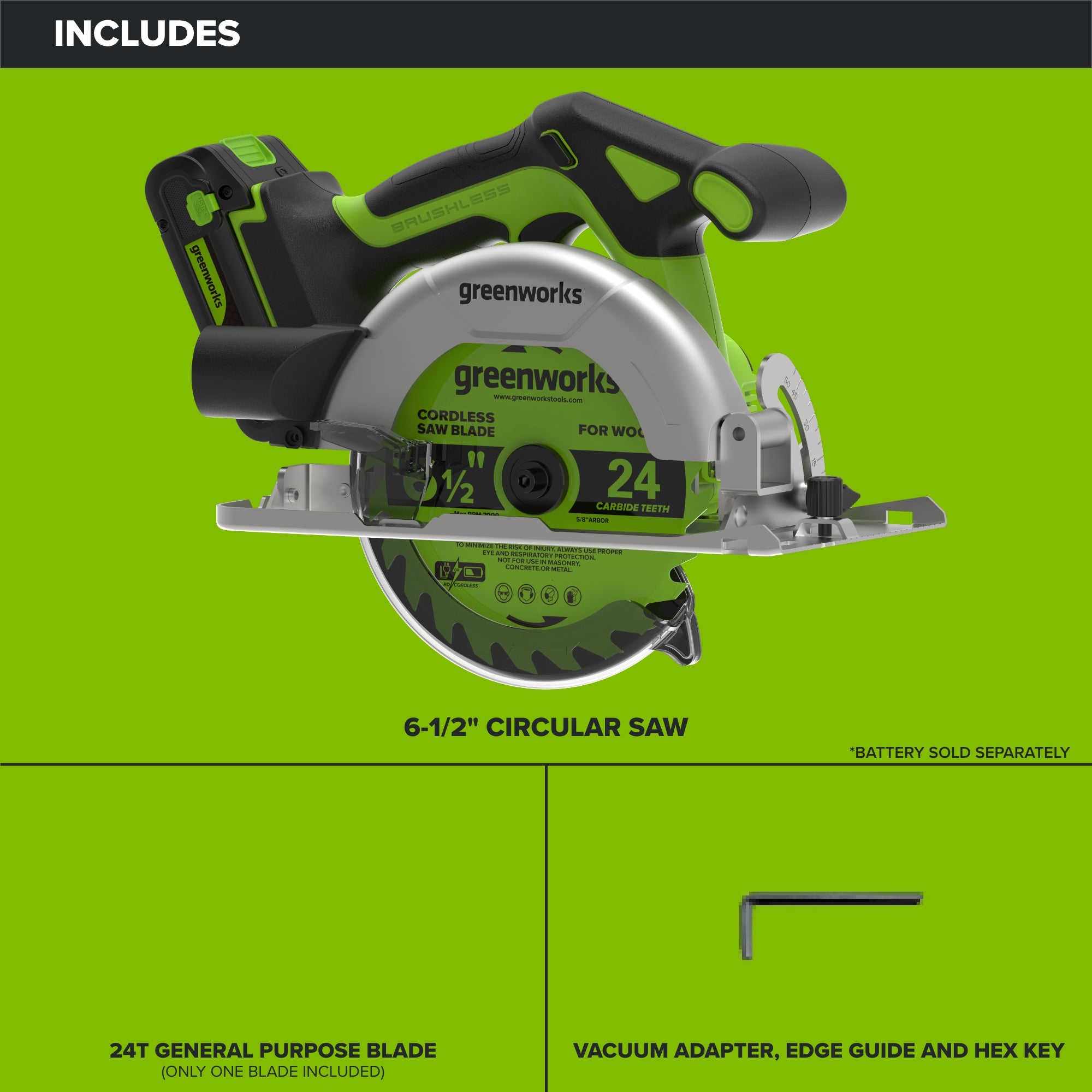 24V Cordless 280 in-lbs Drill/Driver Power Tool 3PC Combo Kit w/ 6-1/2" Circular Saw & 1-1/4" Reciprocating Saw : (2) 2.0Ah USB-C Battery, (2) 30W USB-C Charger, (2) 3' 100W USB-C Cable - Image 8