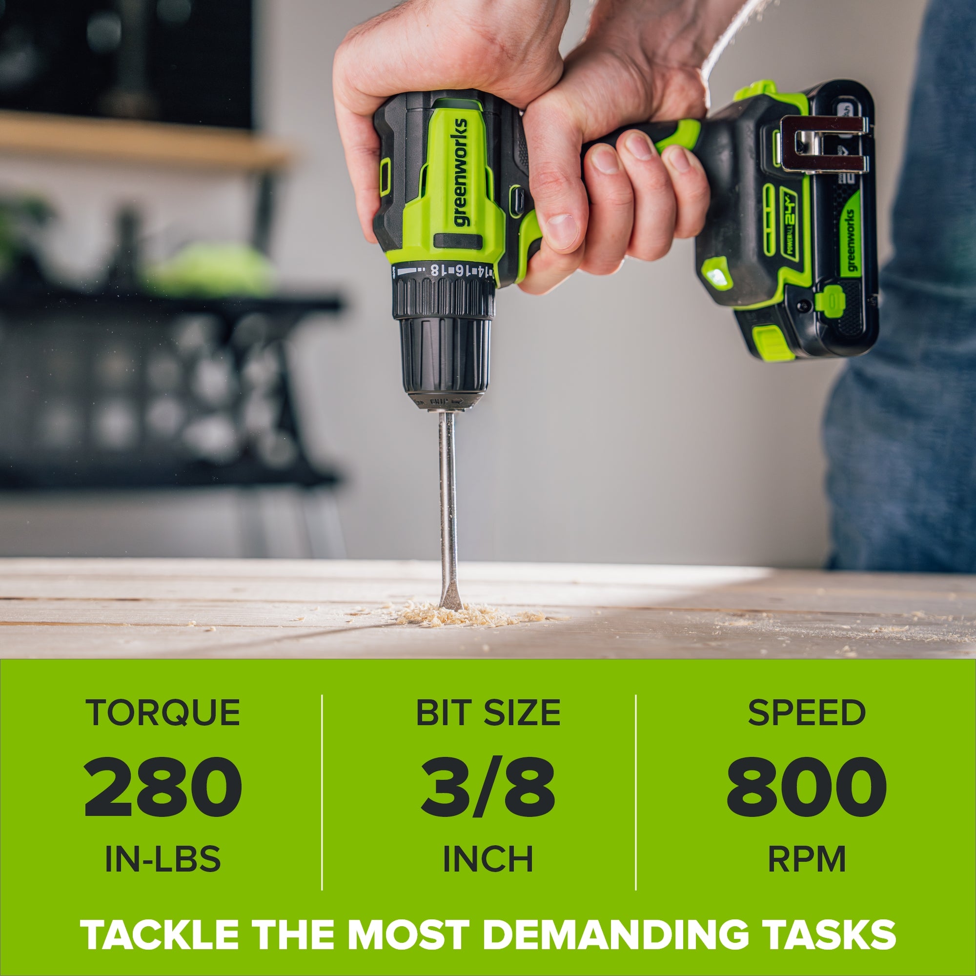 24V PowerAll 3/8" 280 in-lb Drill, with 2.0 Ah USB-C Battery, 30W USB-C Charger Block, 3' 100W USB-C Cable, 10-PC Drill Bit Set - Image 4