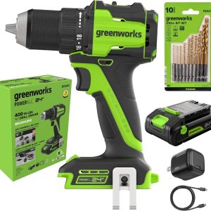 24V PowerAll 3/8" 280 in-lb Drill, with 2.0 Ah USB-C Battery, 30W USB-C Charger Block, 3' 100W USB-C Cable, 10-PC Drill Bit Set