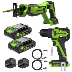 24V PowerAll 3/8" Drill Driver (280 in-lbs) & 1" Reciprocating Saw Combo Kit: (2) 2.0Ah USB-C Batteries, (2) 30W USB-C Chargers, (2) 3' 100W USB-C Cables
