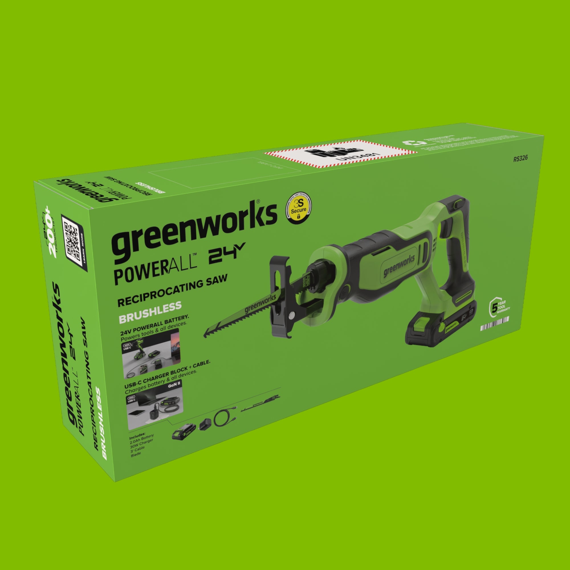 24V Cordless 280 in-lbs Drill/Driver Power Tool 3PC Combo Kit w/ 6-1/2" Circular Saw & 1-1/4" Reciprocating Saw : (2) 2.0Ah USB-C Battery, (2) 30W USB-C Charger, (2) 3' 100W USB-C Cable - Image 26
