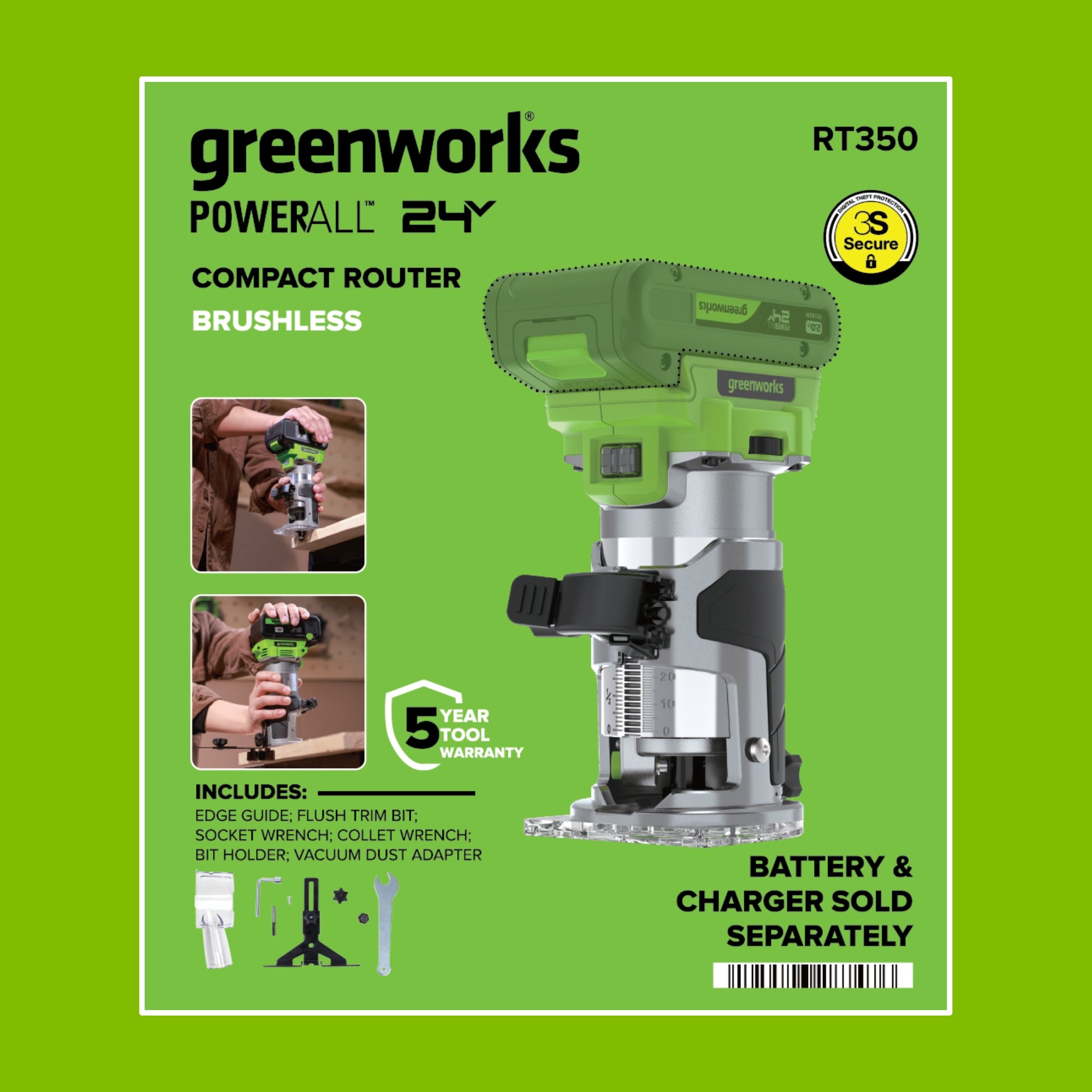 24V Cordless 280 in-lbs Drill/Driver Power Tool 3PC Combo Kit w/ 6-1/2" Circular Saw & Compact Router: (1) 2.0Ah USB-C Battery, (1) 30W USB-C Charger, (1) 3' 100W USB-C Cable - Image 25