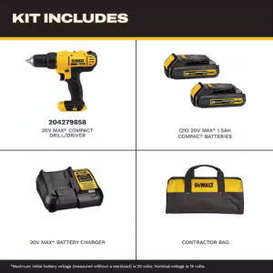 20V MAX Cordless 1/2 in. Drill/Driver, (2) 20V 1.3Ah Batteries, Charger and Bag
