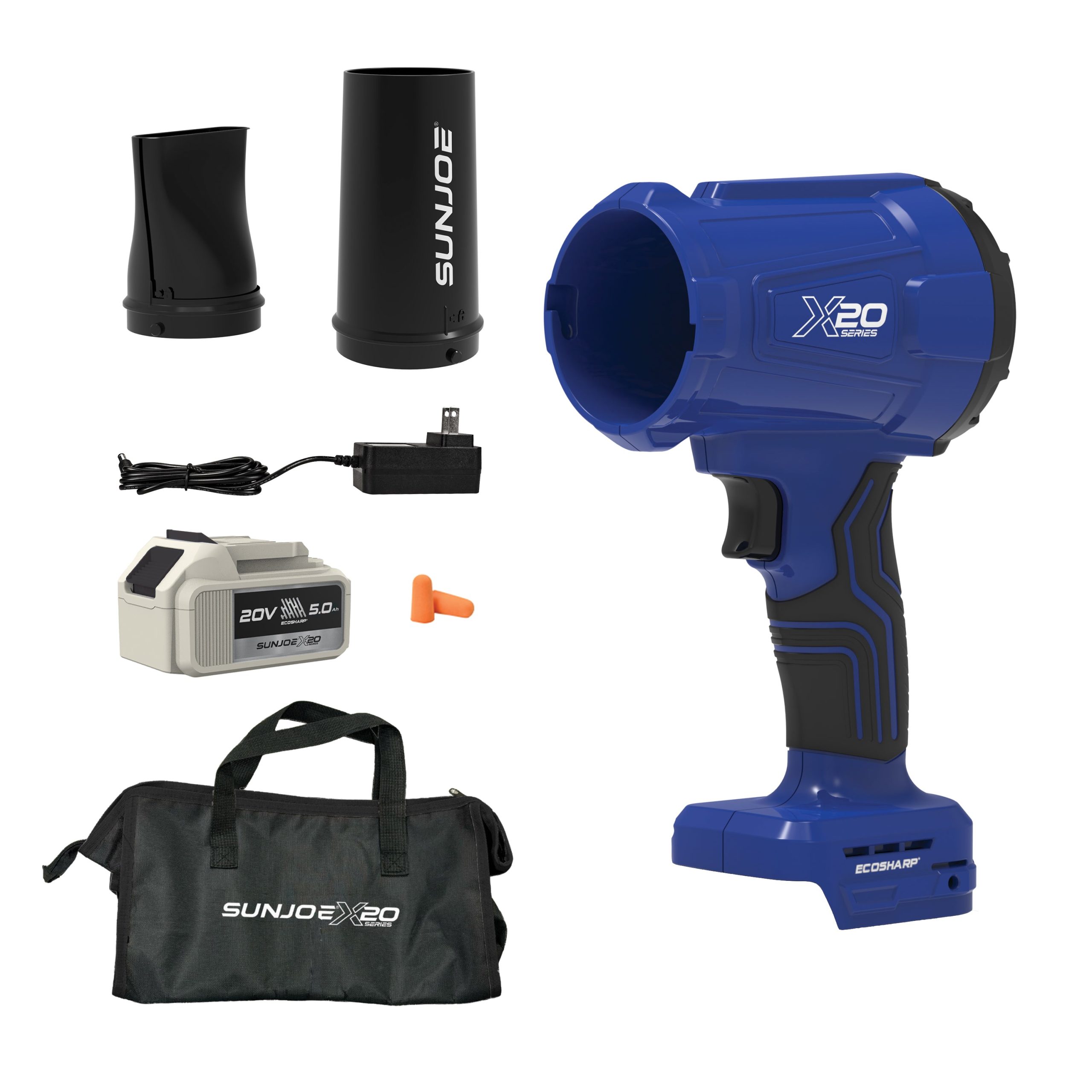 Sun Joe 20-Volt ECOSHARP Cordless X20 Handheld Turbo Blower | 2 Nozzles| 5.0-Ah Battery + Charger - Image 2