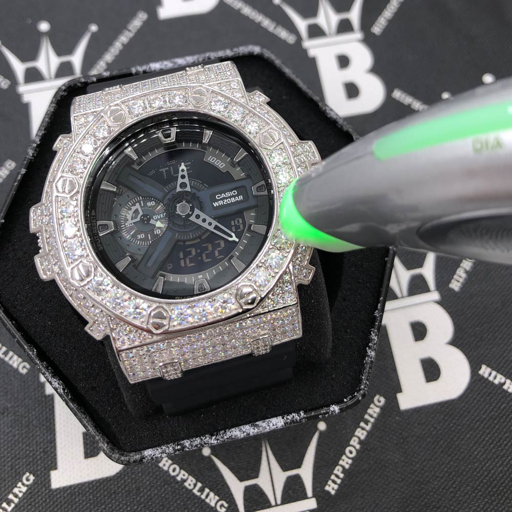 Block 12.25 Carat Moissanite VVS Iced Out G Shock GA110 Custom Watch - Image 2