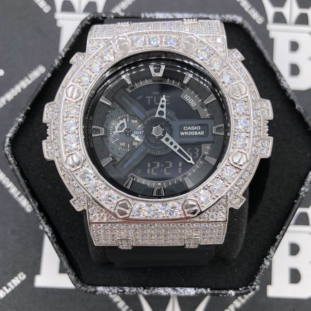 Block 12.25 Carat Moissanite VVS Iced Out G Shock GA110 Custom Watch - Image 5