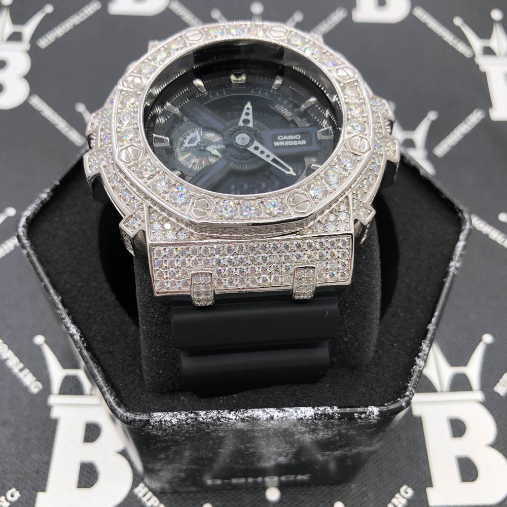 Block 12.25 Carat Moissanite VVS Iced Out G Shock GA110 Custom Watch - Image 4