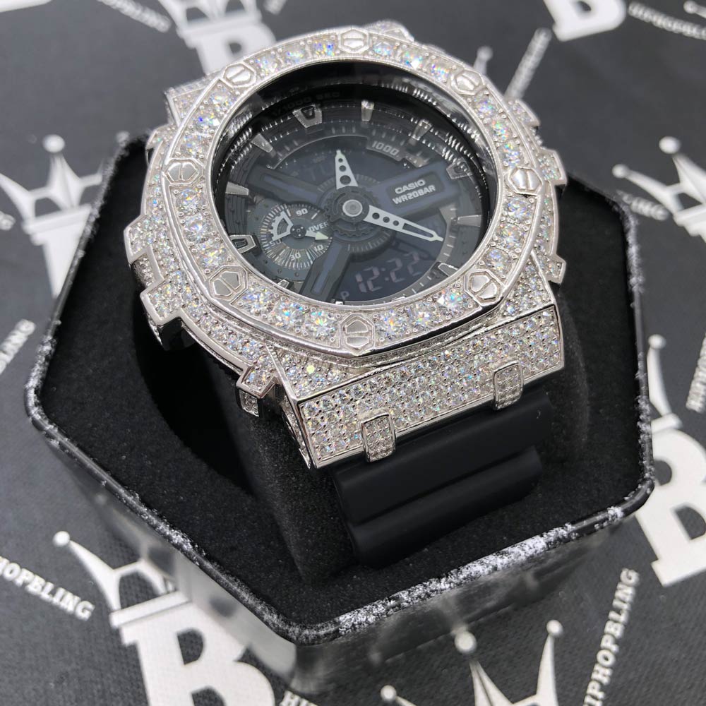 Block 12.25 Carat Moissanite VVS Iced Out G Shock GA110 Custom Watch - Image 6