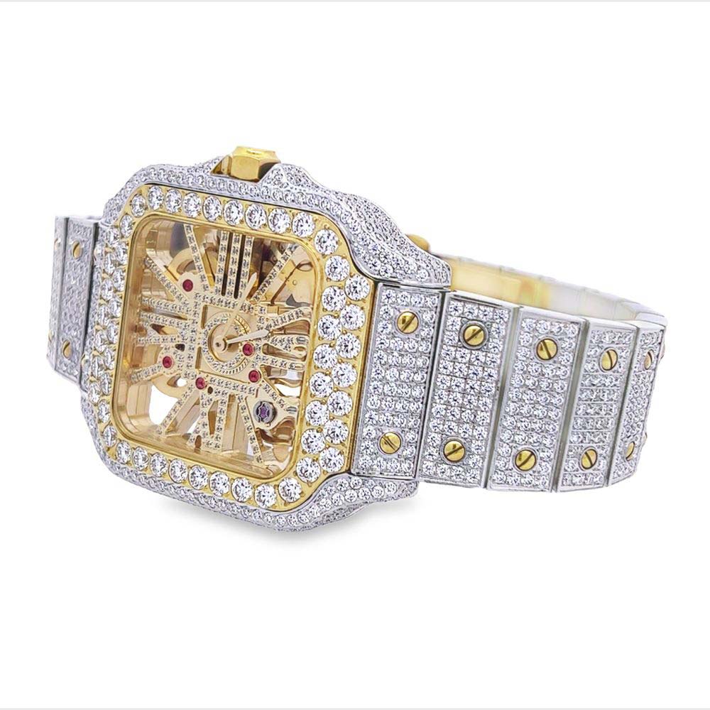 Moissanite VVS Skeleton Iced Out Baller Square Steel Watch - Image 4