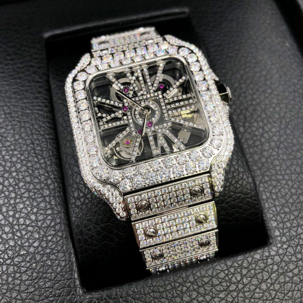 Moissanite VVS Skeleton Iced Out Baller Square Steel Watch - Image 2