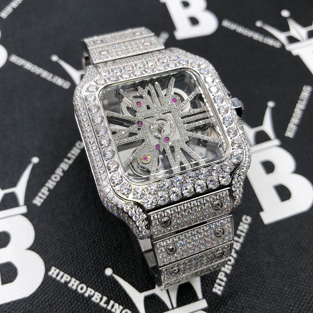 Moissanite VVS Skeleton Iced Out Baller Square Steel Watch - Image 3