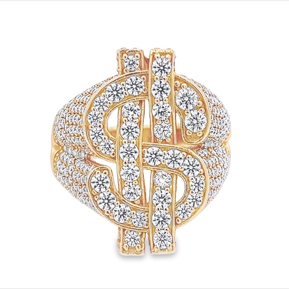 Money Dollar Sign Iced Out VVS Moissanite Ring .925 Sterling Silver - Image 4