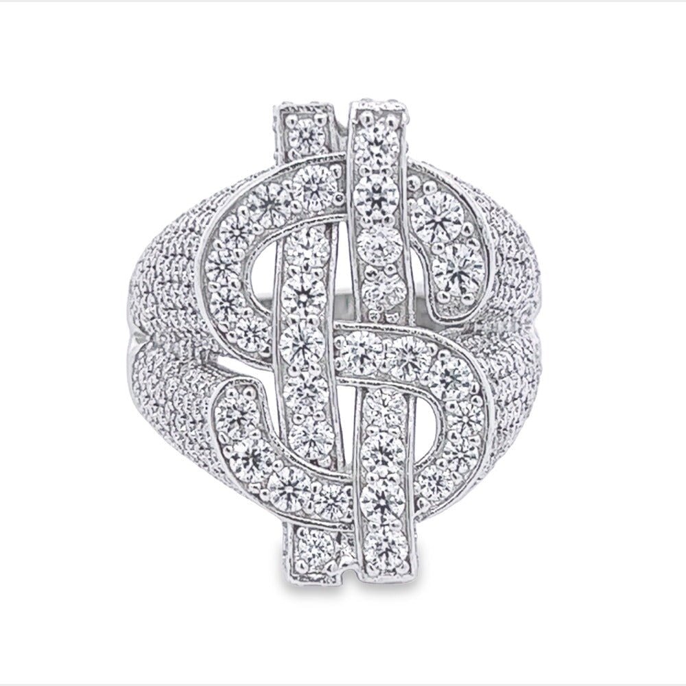 Money Dollar Sign Iced Out VVS Moissanite Ring .925 Sterling Silver - Image 3