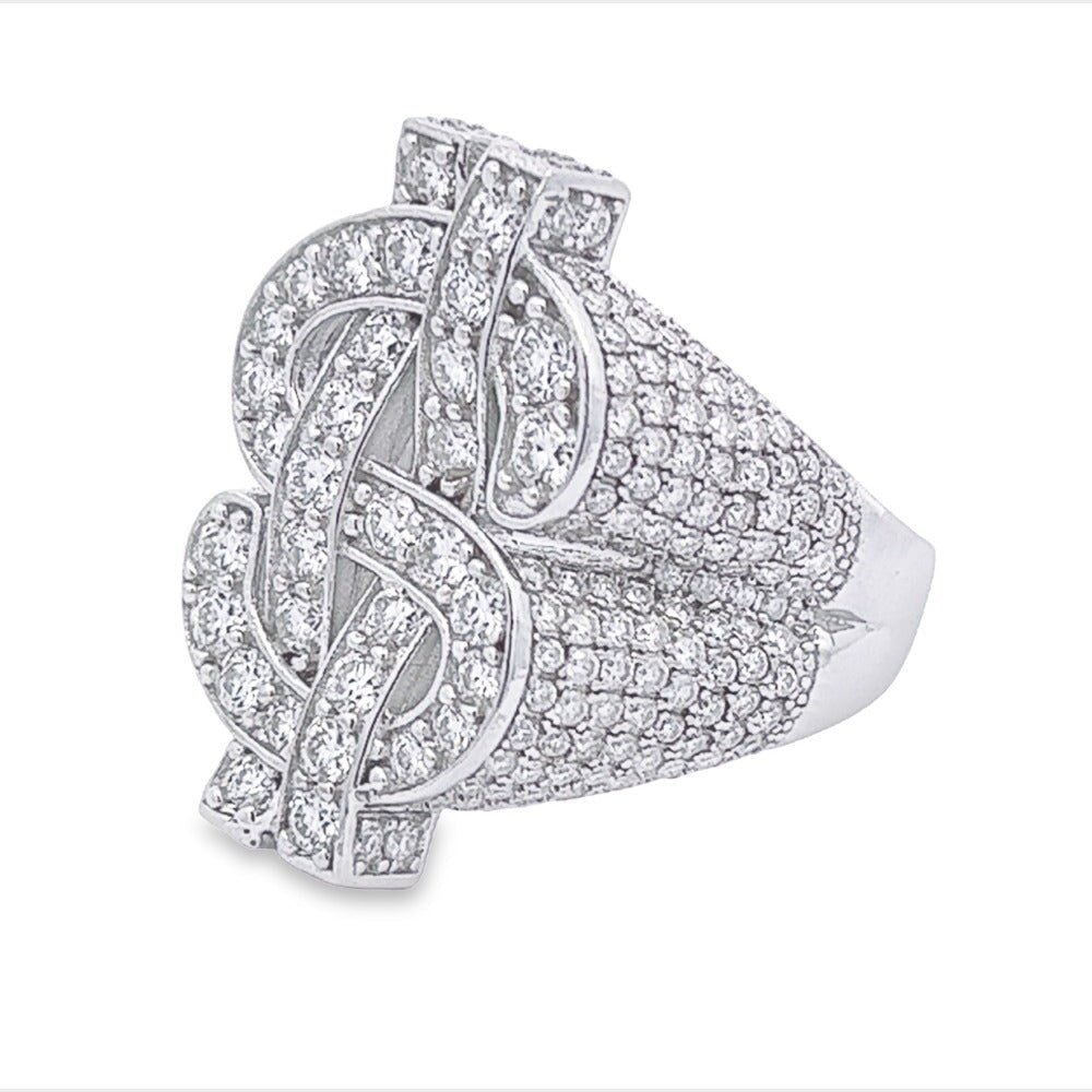 Money Dollar Sign Iced Out VVS Moissanite Ring .925 Sterling Silver - Image 2