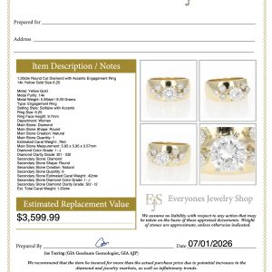 1.20ctw Round Cut Diamond with Accents Engagement Ring 14k Yellow Gold Size 6.25