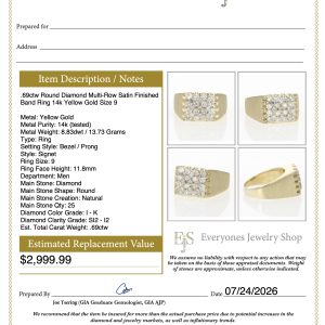 .69ctw Round Diamond Multi-Row Satin Finished Band Ring 14k Yellow Gold Size 9