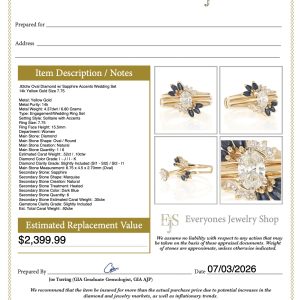 .92ctw Oval Diamond w/ Sapphire Accents Wedding Set 14k Yellow Gold Size 7.75
