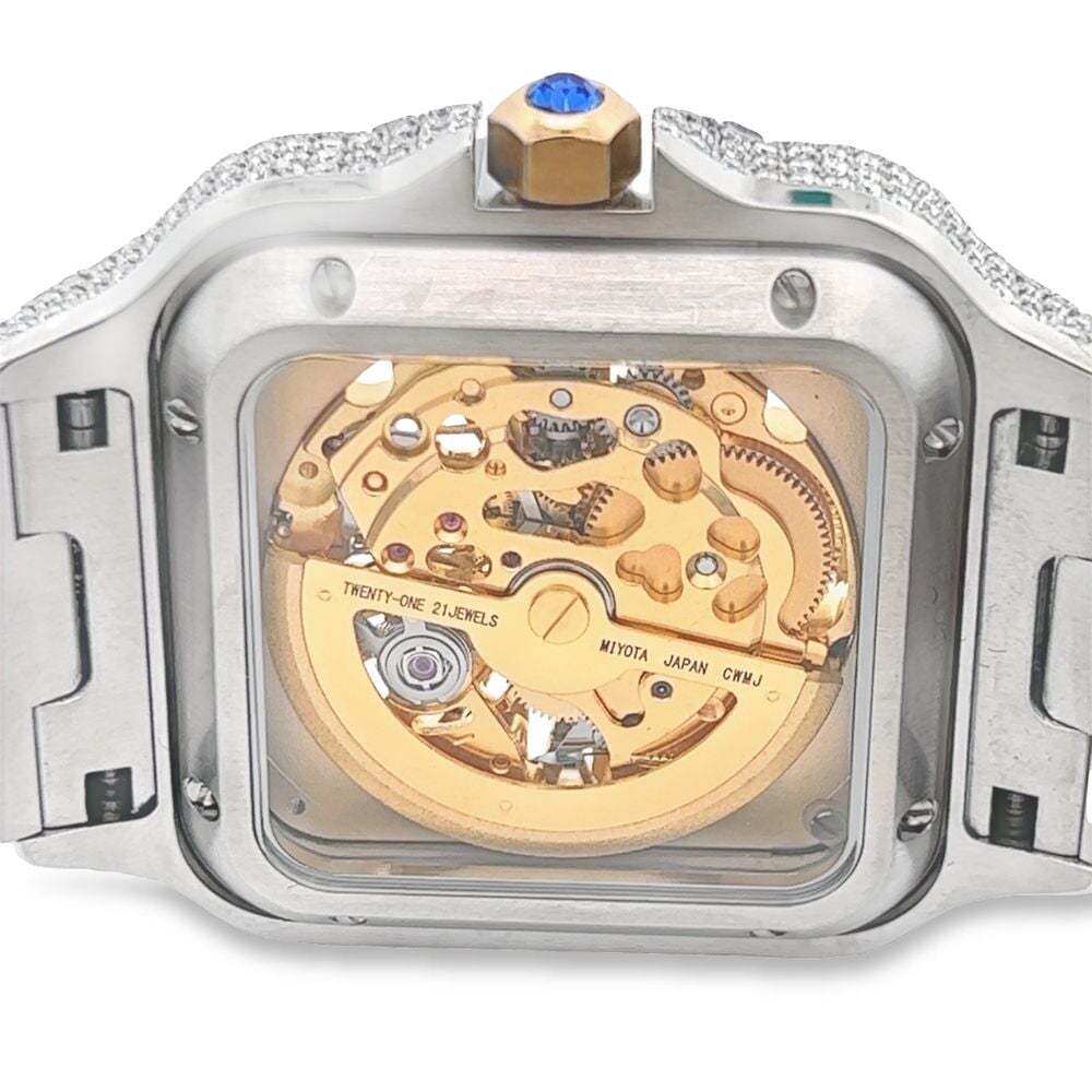 VVS Skeleton Moissanite Iced Out Auto Square Steel Watch - Image 12