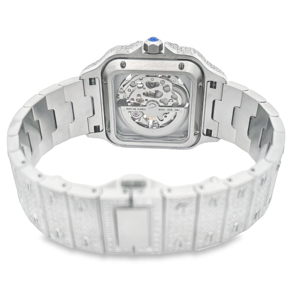 VVS Skeleton Moissanite Iced Out Auto Square Steel Watch - Image 9
