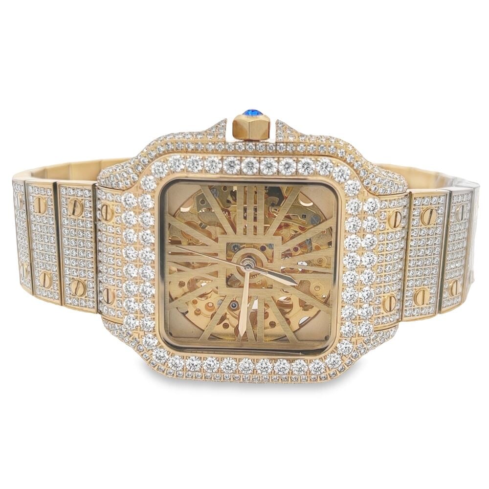 VVS Skeleton Moissanite Iced Out Auto Square Steel Watch - Image 2