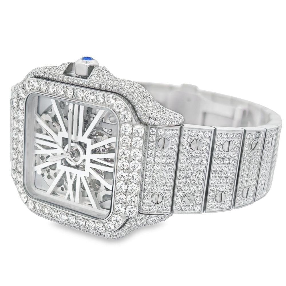 VVS Skeleton Moissanite Iced Out Auto Square Steel Watch - Image 5