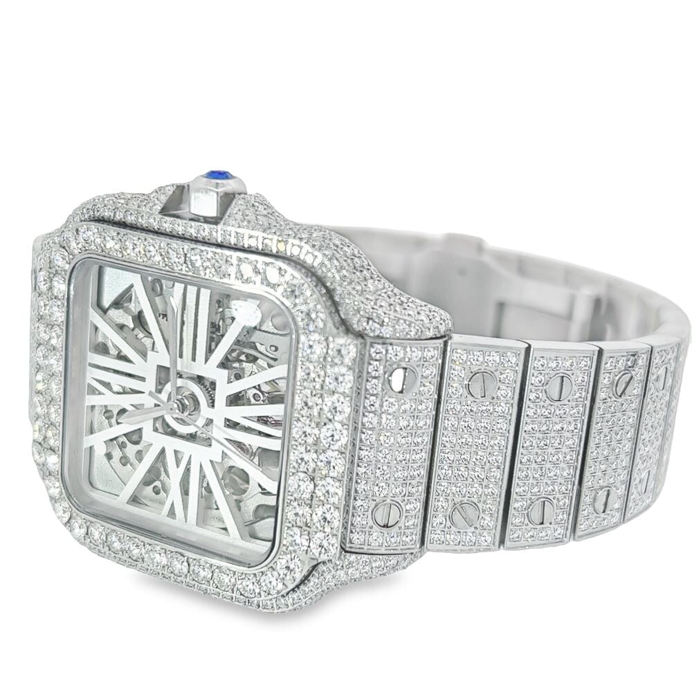 VVS Skeleton Moissanite Iced Out Auto Square Steel Watch - Image 8
