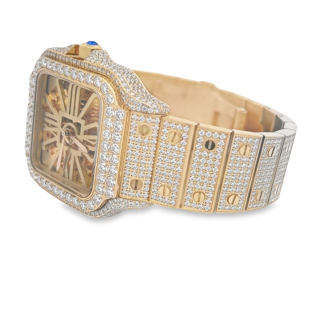 VVS Skeleton Moissanite Iced Out Auto Square Steel Watch - Image 3