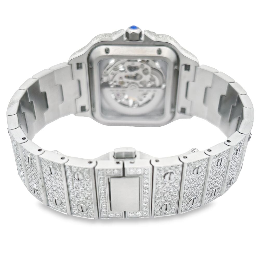VVS Skeleton Moissanite Iced Out Auto Square Steel Watch - Image 7